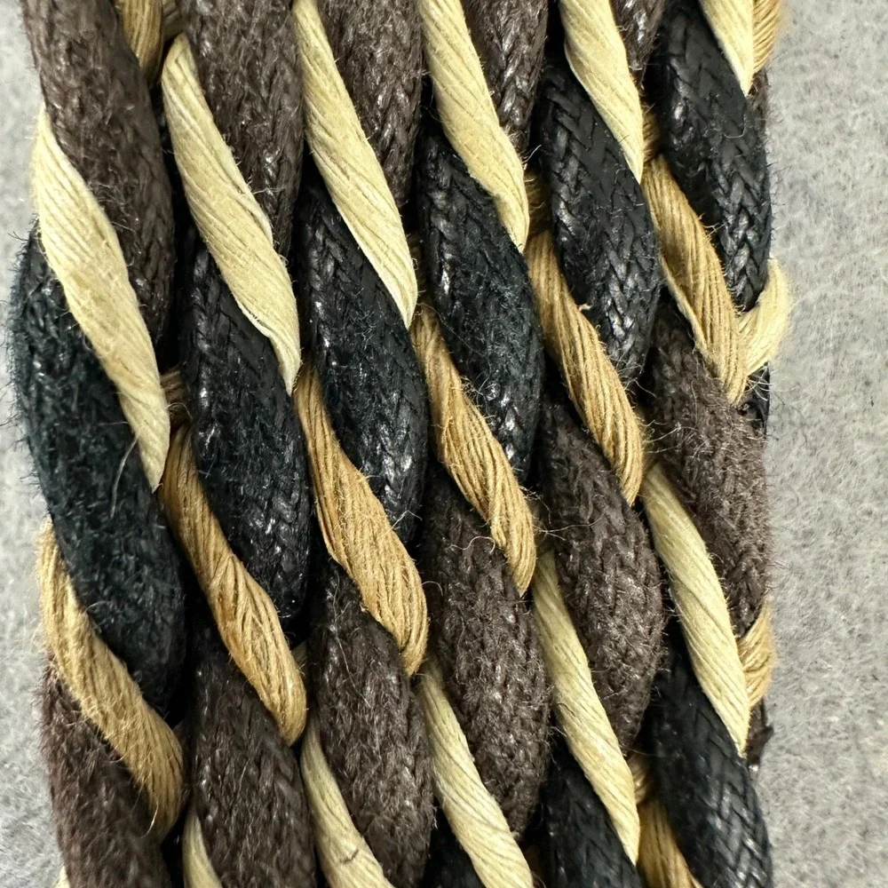 Fossil braided‎ belt brass buckle leather trim